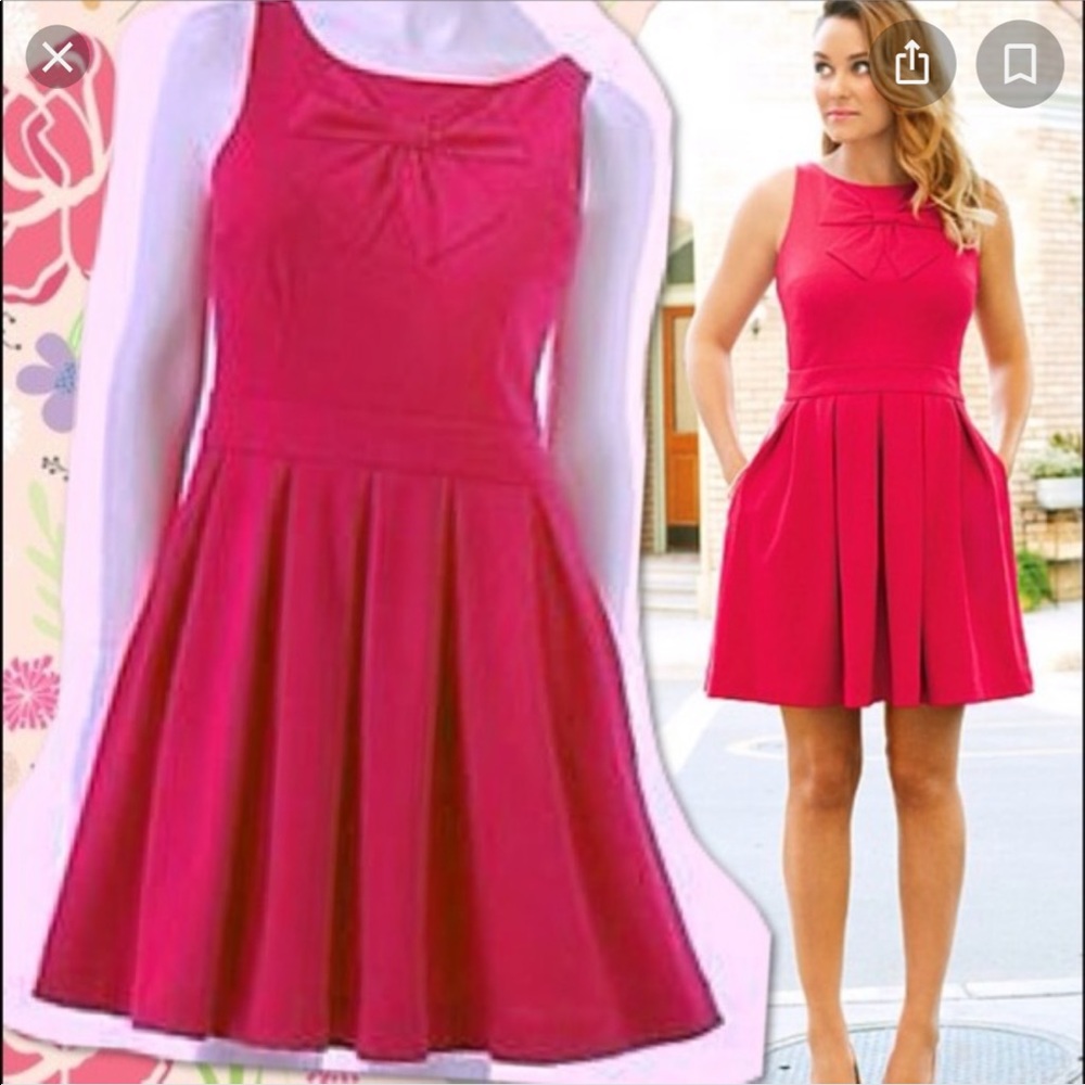 Lauren Conrad Hot Pink Dress with bow and pockets